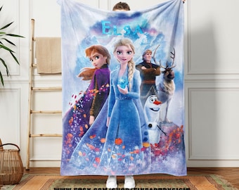 Customized Frozen Elsa Anna Olaf Blanket, Disney Olaf Custom Name Blanket, Disney Elsa Soft Blanket, Disney Xmas Blanket Gift