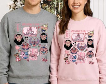 Stitch And Angel Valentine Shirt, Lilo And Stitch Couple Tee, Retro Disney Coquette Bow Valentine Shirt, Happy Valentine's Day Tee