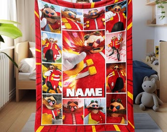 Custom Name Dr Eggman Blanket, Doctor Eggman Blanket Gift, Sonic The Hedgehog Throw, Personalized Dr Eggman Blanket Gift