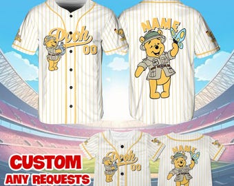 Camiseta de safari de Winnie the Pooh, camiseta de béisbol de Winnie the Pooh de Disney, cosplay de oso Pooh, camiseta de viaje a Disney, Animal Kingdom, QJ61