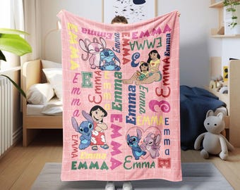 Personalized Lilo and Stitch Baby Blanket, Disney Lilo Kid Birthday Blanket, Disney Jumba Pleakley Sherpa Blanket, Custom Stitch Gift