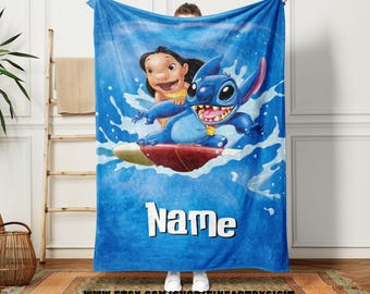 Customized Lilo & Stitch Blanket, Disney Lilo Baby Blanket, Disney Stitch Blanket Gift, Lilo and Stitch Hawaiin Blanket, Famliy Party Gift