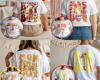 Camiseta de cumpleaños de Jorge el Curioso, camiseta de Jorge con sombrero amarillo, camiseta a juego de Jorge y sus amigos monos, camiseta de cumpleaños para niño, camiseta para fiesta de cumpleaños