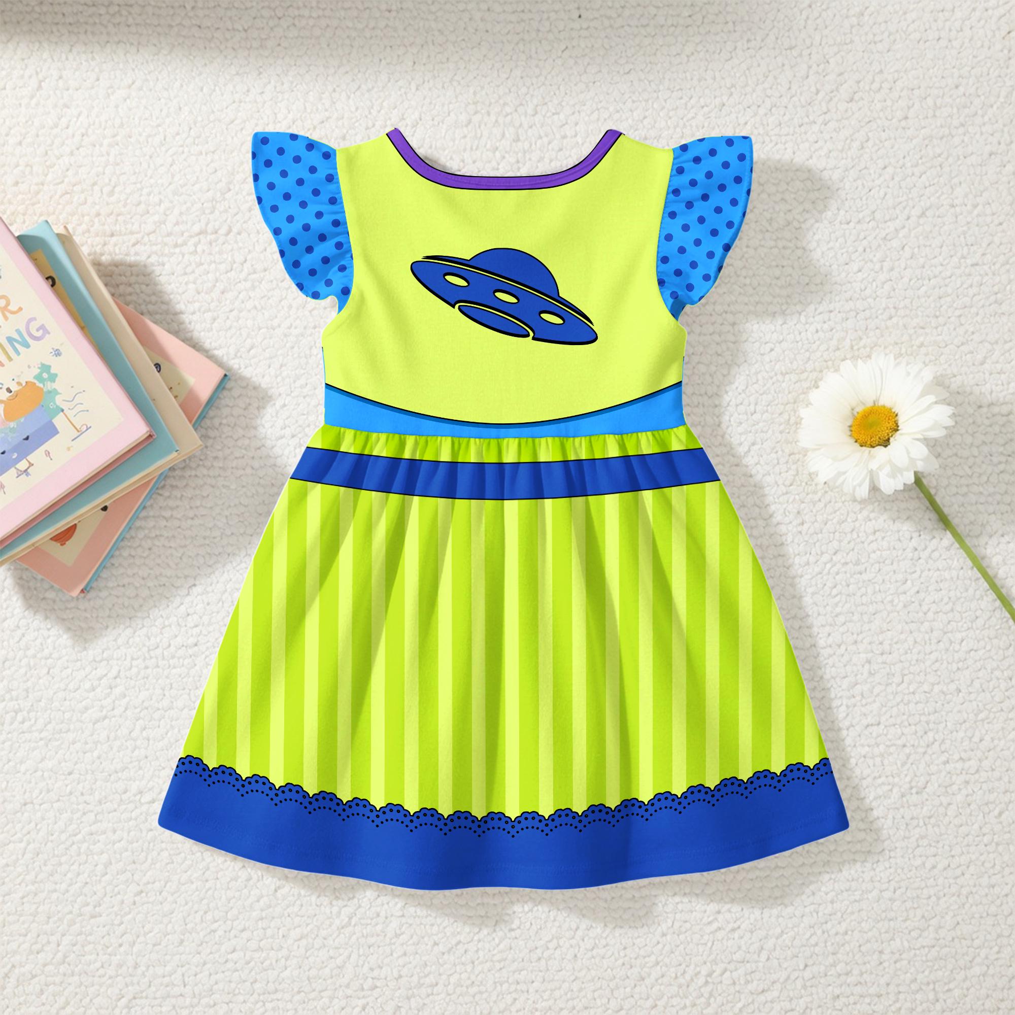 Alien Complex Ruffle Alien Theme Kids Ruffle Dress, Disney Toy Story Dress, Alien Buzz Kids ...