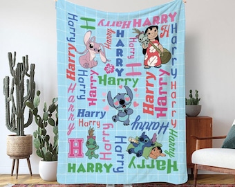 Personalized Lilo and Stitch Blanket, Disney Stitch Baby Name Blanket, Stitch Fleece Blanket, Lilo Birthday Gift, Lilo and Stitch Bedding