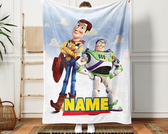 Personalized Toy Story Woody Buzz Lightyear Blanket, Disney Woody Birthday Blanket, Toy Story Buzz Blanket Gift, Disney Family Party Gift