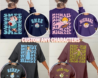 Disney Peter Pan Group Sweatshirt, Peter Pan Wendy Smee Michael kostuum shirt, Peter Pan Captain Hook fan shirt, Dinseyland Trip shirt