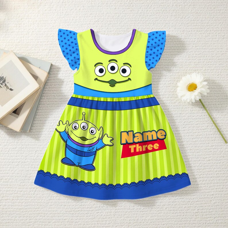 Alien Complex Ruffle Alien Theme Kids Ruffle Dress, Disney Toy Story Dress, Alien Buzz Kids ...