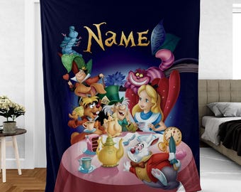 Custom Alice in Wonderland Characters Blanket, Disney Mad Hatter Blanket, Caterpillar Tweedledum Throw, Disney Princess Alice Blanket