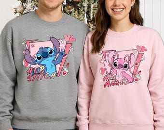 Stitch And Angel Valentine Shirt, Lilo And Stitch Love Tee, Disney Couple Matching Tee, Disney Valentine's Day Gift Shirt