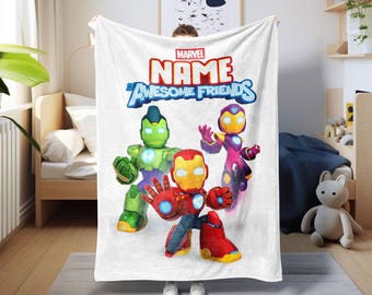Personalized Iron Man and his Awesome Friends Blanket, Ironheart Fleece Blanket, Gamma Blanket Gift, Iron Man Throw, Super Hero Lovers Gift