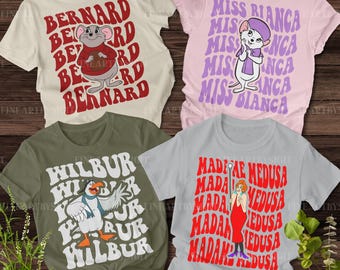Camiseta de todos los personajes de Los Rescatistas, camiseta de Wilbur de Los Rescatistas, camiseta de Miss Bianca, camiseta de cumpleaños de Bernard, camiseta de viaje a WDW, camiseta de Disney World