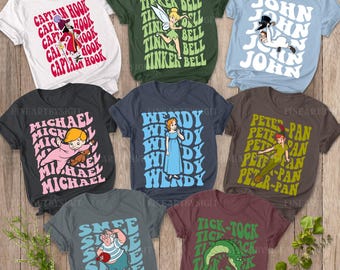 Disney Peter Pan-teamshirt, Tinker Bell Wendy Captain Hook Smee Tick Tock-shirt, Peter Pan-kostuumshirt, familieshirt Peter Pan