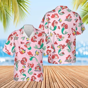 The Little Mermaid Hawaiian Shirt, Disney Ariel Summer Vibes Tee, Flounder Sebastian Hawaii Shirt, WDW Summer Trip Shirt, Ocean Princess Tee image 1