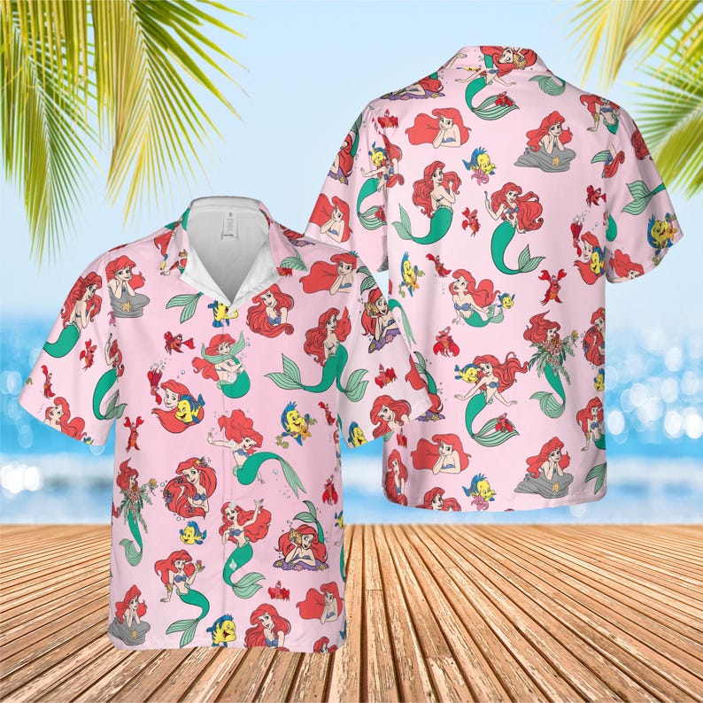 The Little Mermaid Hawaiian Shirt, Disney Ariel Summer Vibes Tee, Flounder Sebastian Hawaii Shirt, WDW Summer Trip Shirt, Ocean Princess Tee image 1