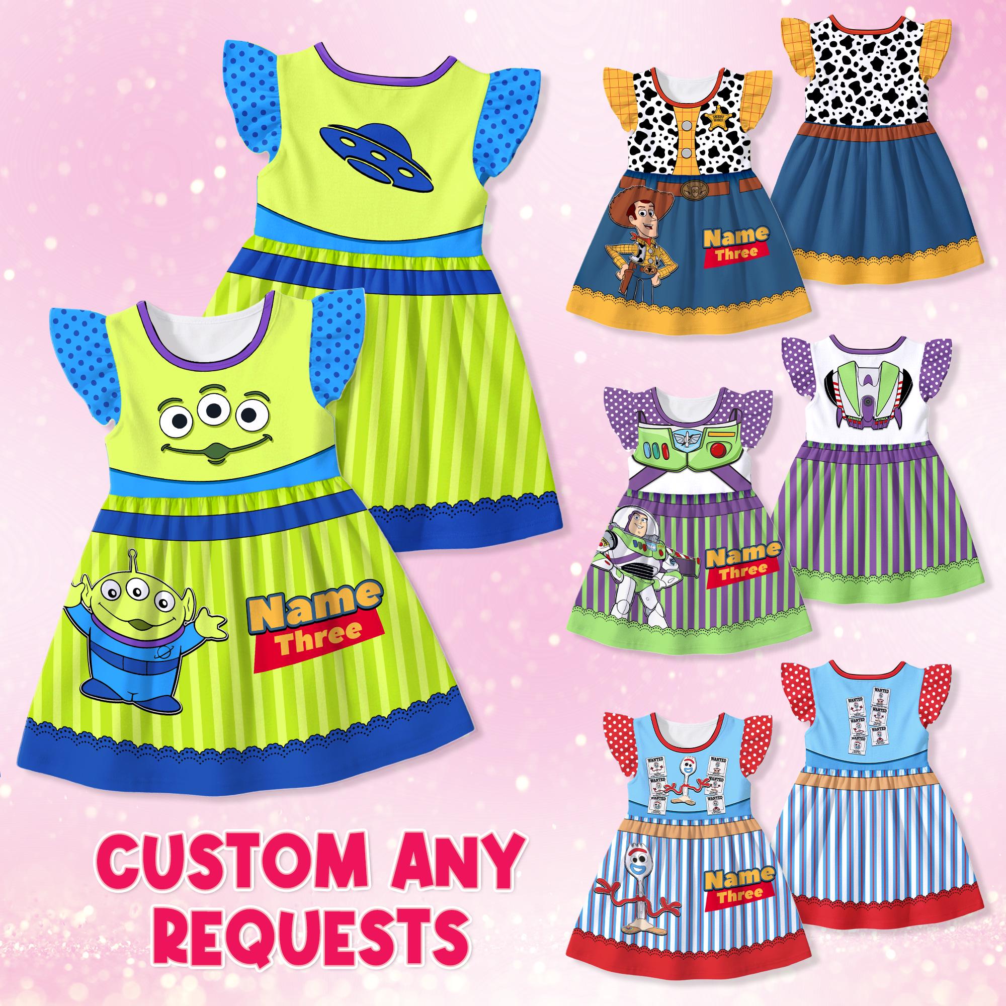 Alien Complex Ruffle Alien Theme Kids Ruffle Dress, Disney Toy Story Dress, Alien Buzz Kids ...
