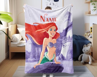 Personalized Little Mermaid Ariel Blanket, Disney Ariel Baby Mermaid Blanket, Princess Ariel Blanket Gift, Little Mermaid Party Blanket