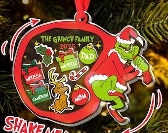 Custom Family Christmas Shaker Ornament, Family 4D Shake Ornament, Personalized Family Member Shaker Ornament, Grinchmas 2025 Ornament