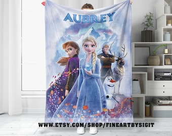 Personalized Frozen Blanket, Princess Elsa Blanket, Disney Birthday Girl Gift, Frozen Birthday Blanket, Elsa Anna Blanket For Kids