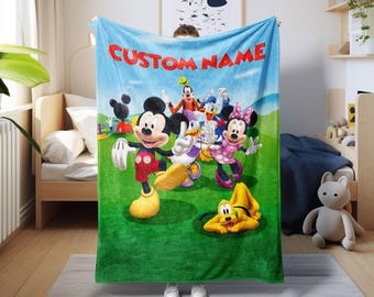 Personalized Mickey and Friends Blanket, Disney Mickey Mouse Throw Blanket, Custom Pete Goofy Pluto Blanket, Disney Kids Birthday Gift