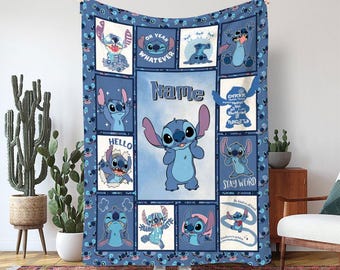 Personalized Disney Stitch Blanket, Lilo and Stitch Blanket Gift, Stitch Fleece Blanket, Disney Stitch Birthday Gift, Housewarming Gift