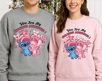 Angel & Stitch Valentine Shirt, Lilo and Stitch Couple Tee, You are my Greatest Adventure Shirt, Disney Valentine's Day Gift Tee
