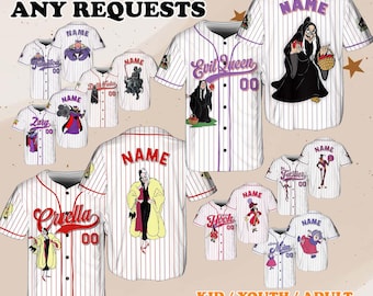 Disney Villain Costume Jersey, Disney Cruella Evil Queen Captain Hook Jerey, Madam Mim Tamatoa Zurg Jersey, Disney Villain Birthday Jersey