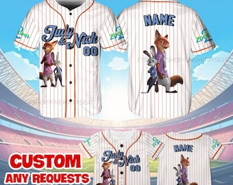 Zootopia Judy and Nick Couple Jersey, Disney Judy and Nick Baseball Jersey, Disney Judy Police Costume Shirt, Disney Zootopia Bestie Shirt