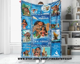 Custom Name Moana Blanket, Disney Princess Moana Blanket, Personalized Disney Baby Blanket, Moana Maui Birthday Blanket, Moana Xmas Gift