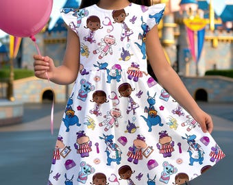 Doc McStuffins Ruffle Dress, Disney Lambie Stuffy Dress, Hallie Chilly Ruffle Dress, Doc McStuffins Birthday Gift, Disney Kids Party Dress