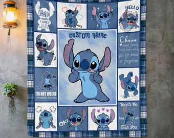Custom Name Lilo & Stitch Blanket, Personalized Blanket For Kids, Cozy Children Blanket,  Disney Stitch Blanket, Birthday Gift For Kids