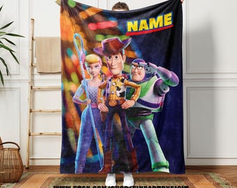 Custom Toy Story Woody Bo Peep Buzz Blanket, Disney Bo Peep Kid Birthday Blanket, Pixar Woody Fleece Blanket Gift, Disney Xmas Blanket Gift