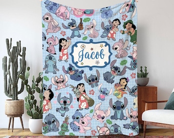 Personalized Lilo and Stitch Blanket, Disney Lilo Baby Girl Blanket, Disney Stitch Angel Pleakley Blanket, Custom Lilo & Stitch Characters