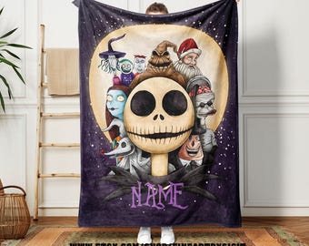 Personalized Jack Skellington & Zero Blanket, Disney Jack Custom Name Blanket, Disney Sally Fleece Blanket, Disney Birthday Blanket Gift