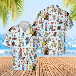 Zootopia Hawaiian Shirt, Disney Judy Summer Vibes Shirt, Nick Wilde Hawaii Shirt, WDW Summer Trip Cosplay Shirt, Animal Metropolis Party Tee image 1
