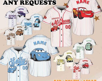 Disney Cars Jersey, Lightning McQueen Jersey, Mater Sally Doc Luigi Guido Jersey, Cars Costume, Disney Family Shirts, Disney Trip, MTA497