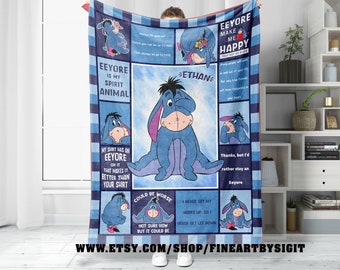 Personalized Winnie The Pooh Eeyore Blanket, Eeyore Baby Name Blanket, Disney Eeyore Birthday Party Blanket, Disney Eeyore Christmas Gifts