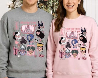 Maleficent Ursula Cruella Valentine Shirt, Disney Villains Couple Tee, Retro Disney Coquette Bow Valentine Shirt, Happy Valentine's Day Tee