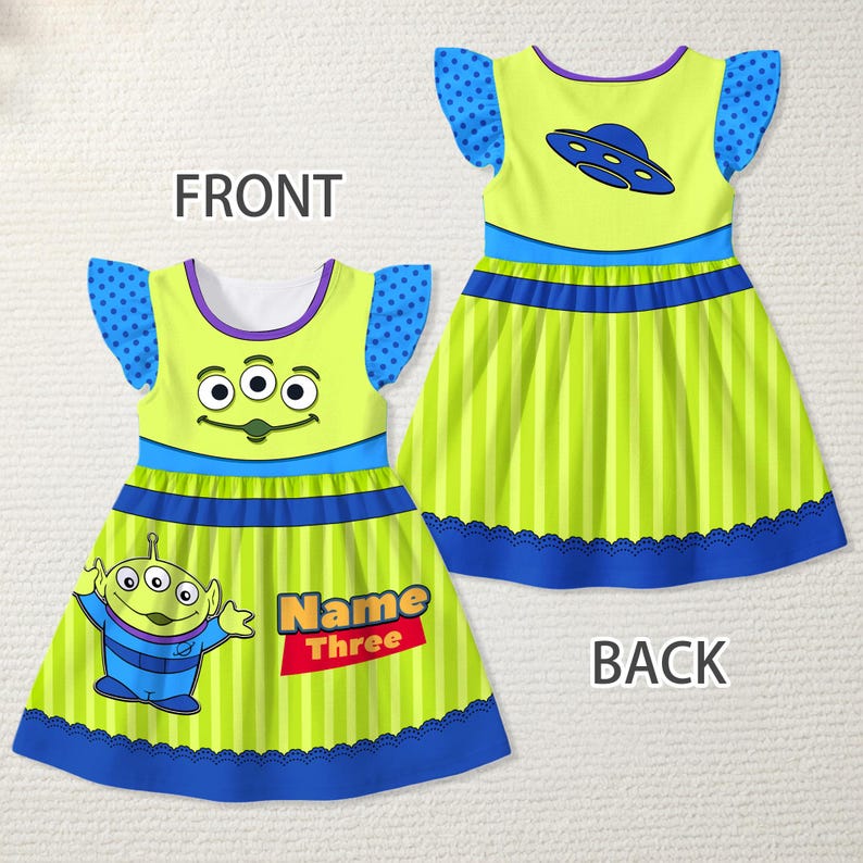 Alien Complex Ruffle Alien Theme Kids Ruffle Dress, Disney Toy Story Dress, Alien Buzz Kids ...