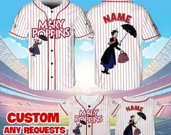 Camiseta de Mary Poppins, camiseta de béisbol de Mary Poppins de Disney, cosplay de Mary Poppins, camiseta de Disney World, camisetas familiares de Disney, QJ70