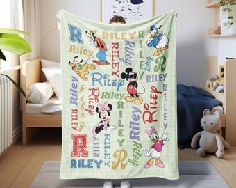 Custom Name Mickey and Friends Blanket, Disney Baby Name Blanket, Mickey Minnie Blanket Gift, Custom Kids Blanket, Family Bedding Gift