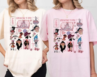 Jafar Scar Hades Gaston Valentine Shirt, Disney Villains Couple Tee, Retro Disney Coquette Bow Valentine Shirt, Happy Valentine's Day Tee