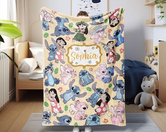 Lilo and Stitch Blanket, Personalized Stitch Birthday Blanket, Disney Gantu Jumba Blanket, Custom Stitch Throw Blanket, Family Xmas Gift