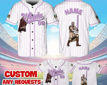 Mace Windu Jersey Shirt, Disney Star Wars Baseball Jersey, Mace Windu Cosplay, Galaxy's Edge Trip Shirt, Star Wars Family Shirts, QJ60A
