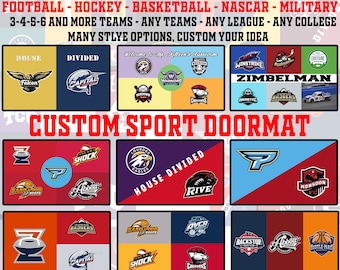 Custom House Divided Doormat, College Football - Basketball - Hockey Teams Doormat, Sport Merch For Fans, Teams Logo Mat, Front Door Mat
