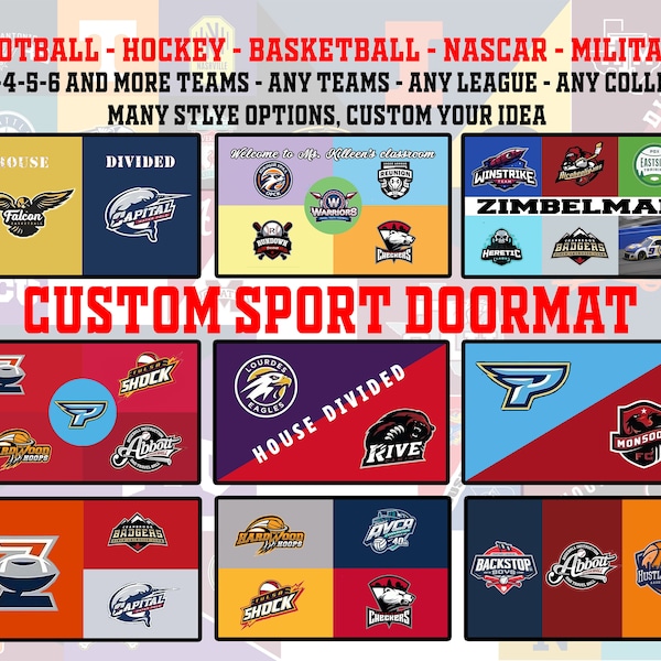 Custom House Divided Doormat, College Football, Hockey, Basketball, Baseball, More Teams, Any Teams, Any League, Any College,Any Combination