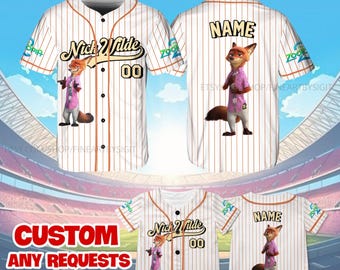 Custom Zootopia Nick Wilde Baseball Jersey, Disney Nick Wilde Costume Jersey, Nick Wilde Cosplay, Zootopia Team Shirt, Disney Trip Shirt