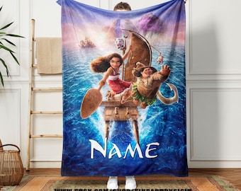 Personalized Moana Characters Blanket, Disney Maui Lovers Blanket, Moana Pua Tamatoa Hei Hei Blanket, Moana Custom Blanket Gift