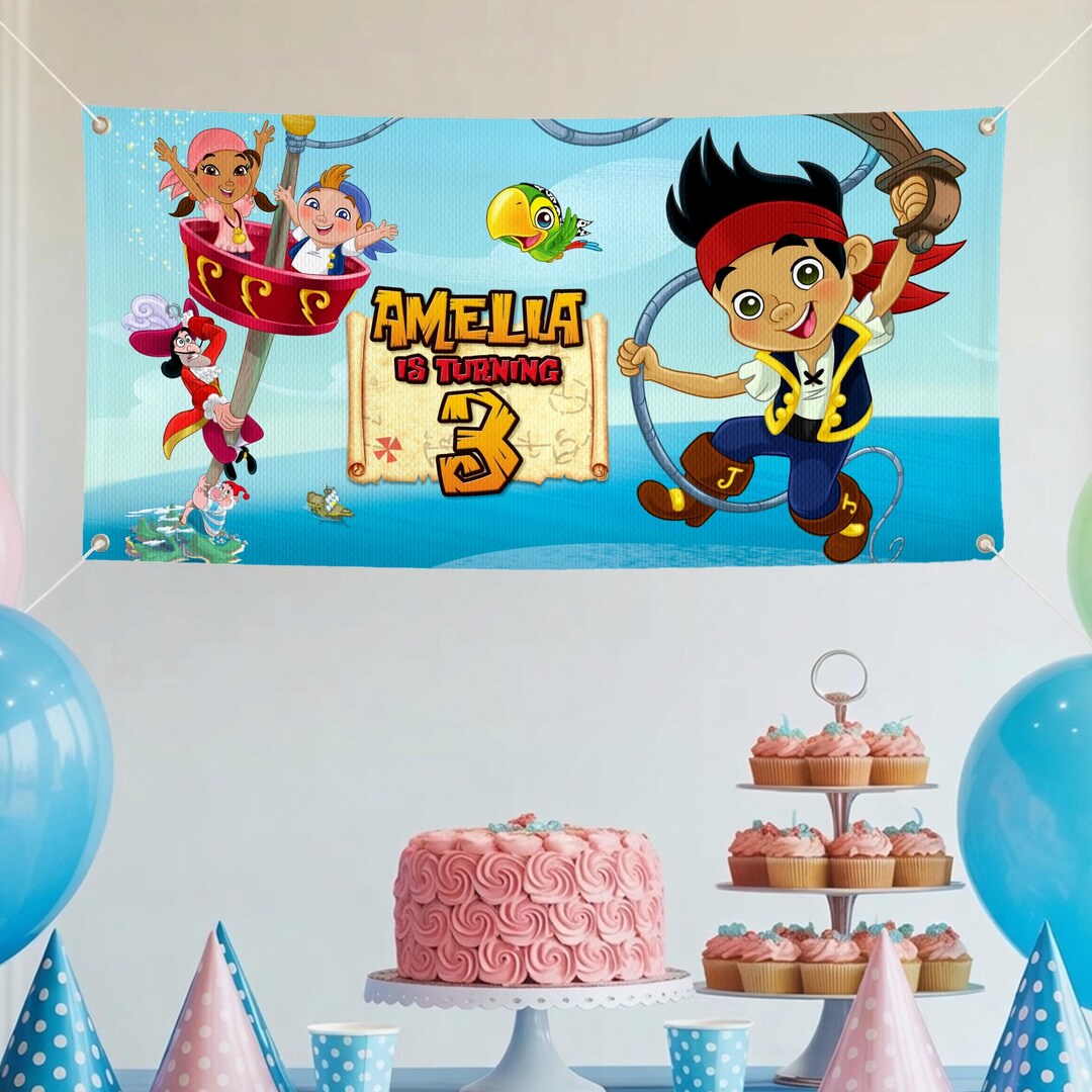 Custom Jake Pirates Izzy Cubby Birthday Banner, Jake and the Never Land ...