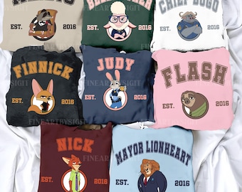 Camiseta de Judy Hopps y Nick Wilde de Zootopia, camiseta de pareja de zorros y conejos de Disney, camiseta de Mr. Big de Chief Bogo y Finnick, camiseta del equipo de Zootopia de Disney